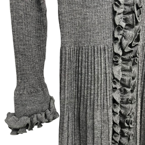 Anne Fontaine Charcoal Gray Wool Ruffle Accent Button Front Sweater Dress US 10 - Picture 5 of 9